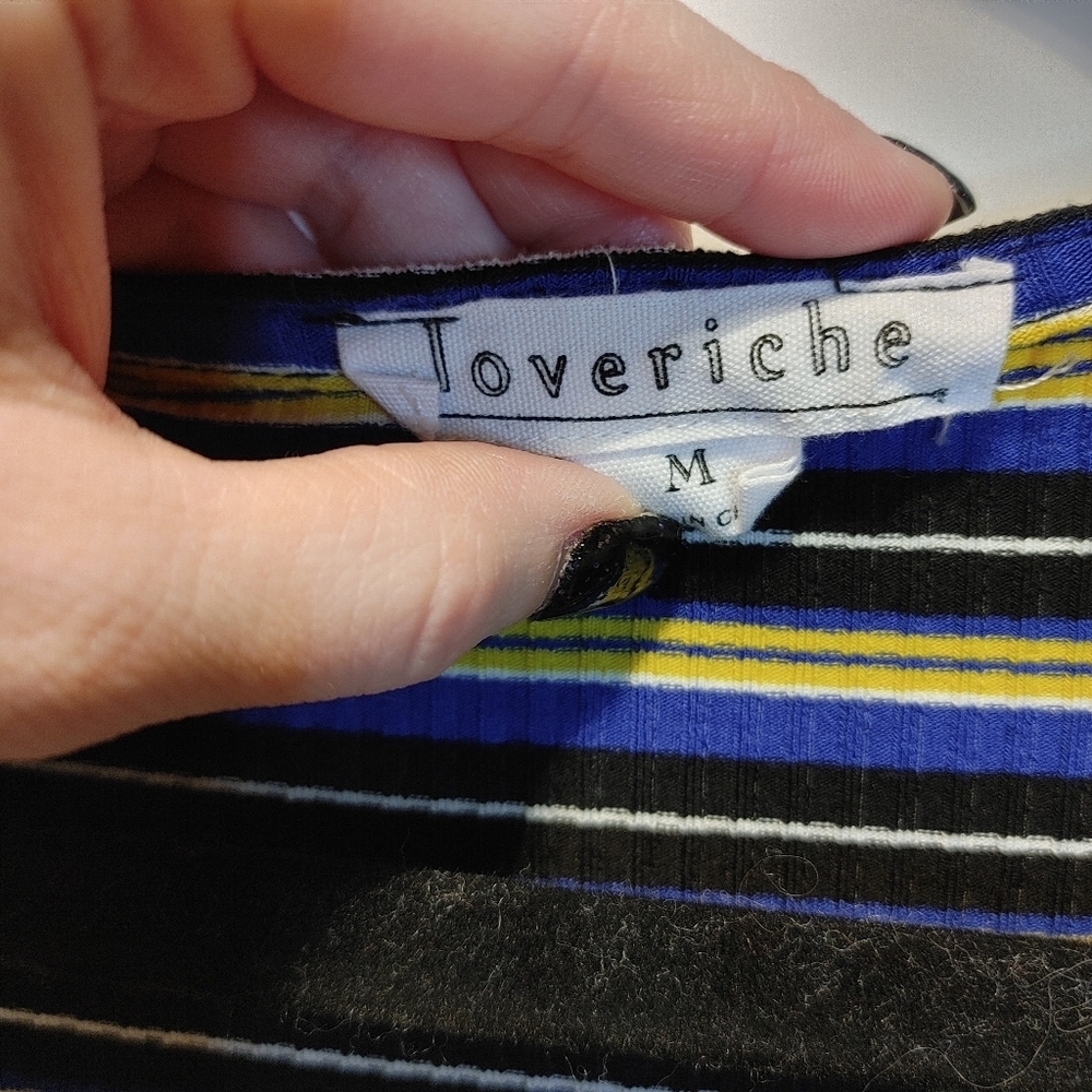 Love riche Blue Yellow Striped Cutout Bodycon Dress M Boutique - Picture 9 of 10